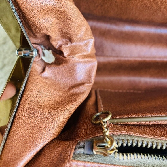 VTG Lizard Snake Alligator Skin Purse Caramel Brown Textured Leather Pocketbook - Picture 11 of 15